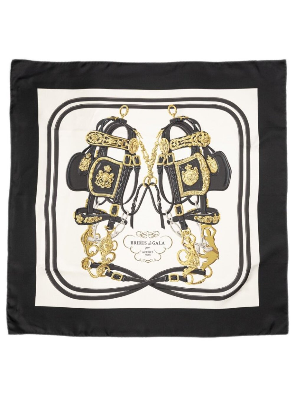 Hermes Scarf Black Ivory Twill Silk - Picture 2 of 5